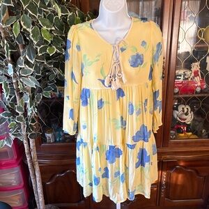 Christy Dawn The Phoenix Mini Tiered Dress Butter Yellow Floral USA Size XS/S